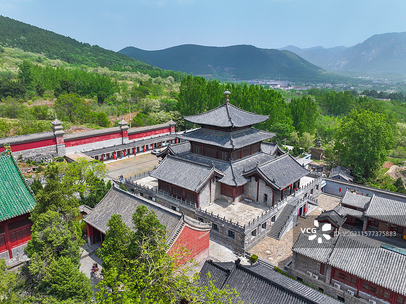 河南省郑州市登封市少室山嵩山少林寺航拍图片素材