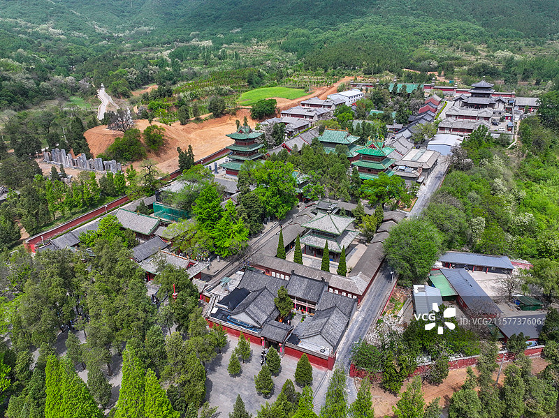 河南省郑州市登封市少室山嵩山少林寺航拍图片素材