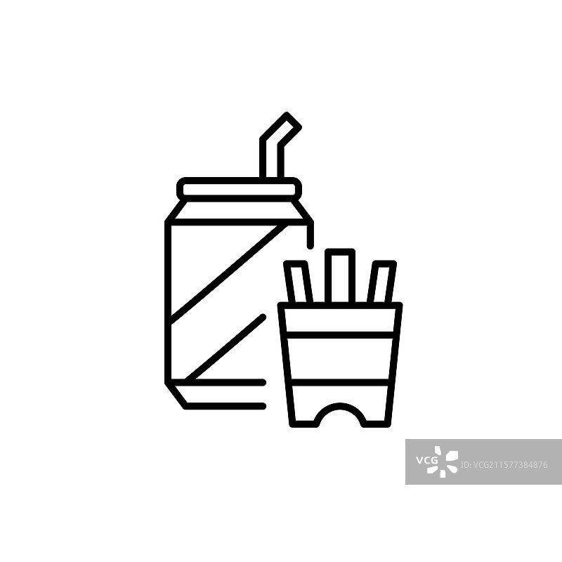 带吸管的汽水罐和外卖薯条图片素材