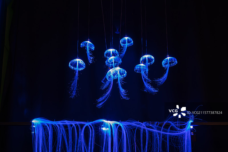 水母灯饰在黑暗中闪烁图片素材