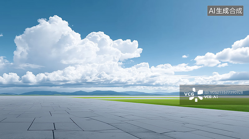 【AI数字艺术】空旷广场与蓝天绿地图片素材