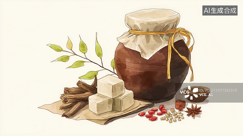 【AI数字艺术】香料与糖块的静物组合图片素材