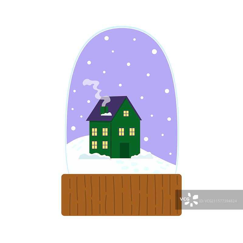 被雪花环绕的古雅绿色房子图片素材