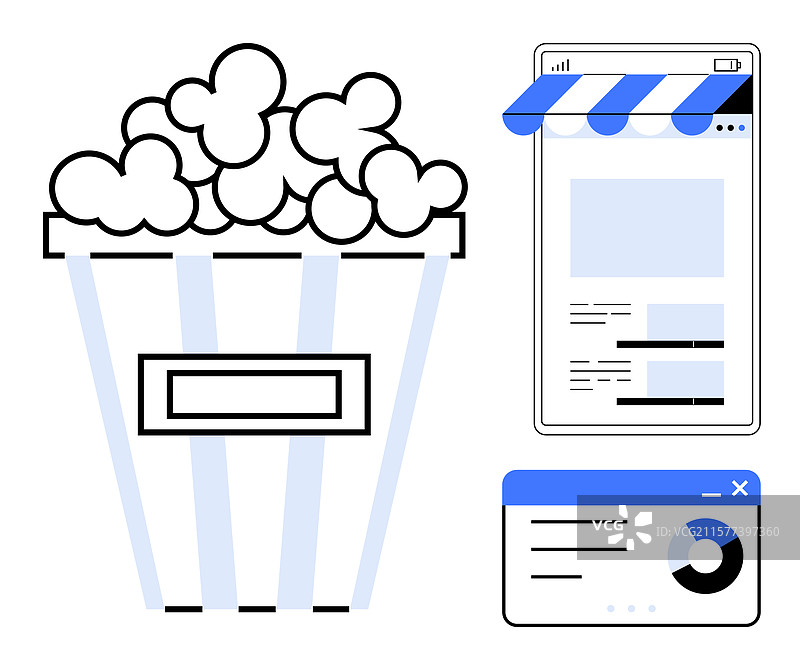 爆米花桶与智能手机电子商务图片素材