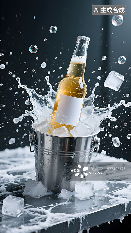 【AI数字艺术】冰桶里的啤酒瓶图片素材