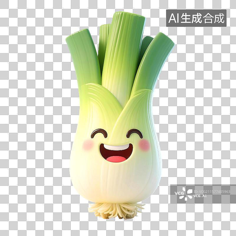 【AI数字艺术】3D立体三维C4D香料大葱拟人可爱快乐幸福笑脸面部表情卡通形象设计元素图片素材