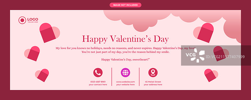 可爱的粉色的情人节横幅模板，带有爱心元素图片素材