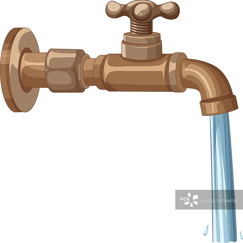 复古黄铜水龙头的细节，水流潺潺图片素材