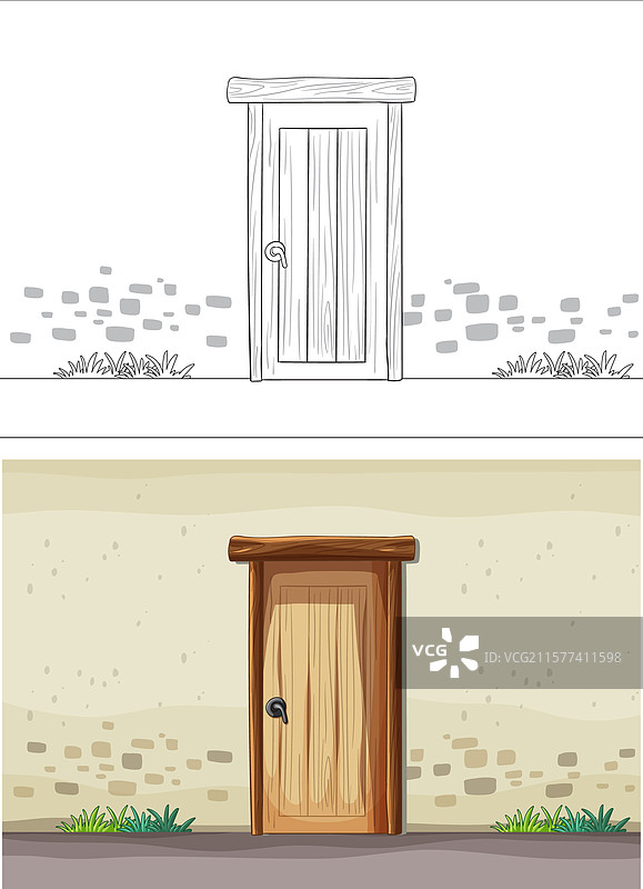 一扇木门与石墙背景图片素材