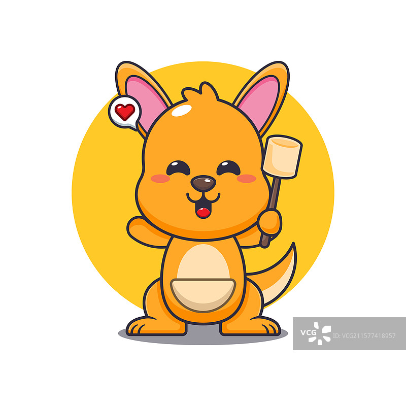 卡通袋鼠在吃棉花糖图片素材