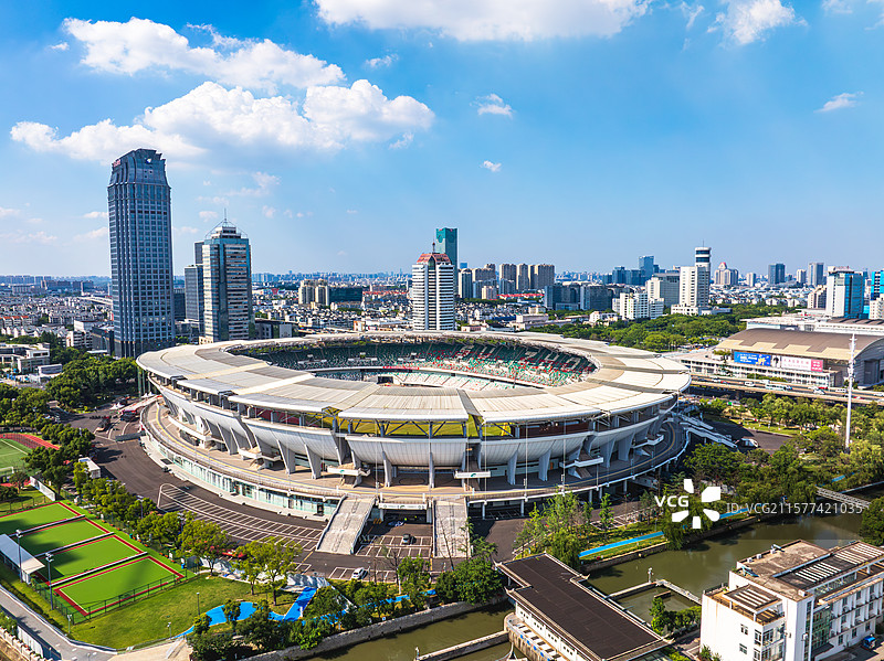 航拍苏州市体育中心体育场，苏超联赛苏州主场图片素材