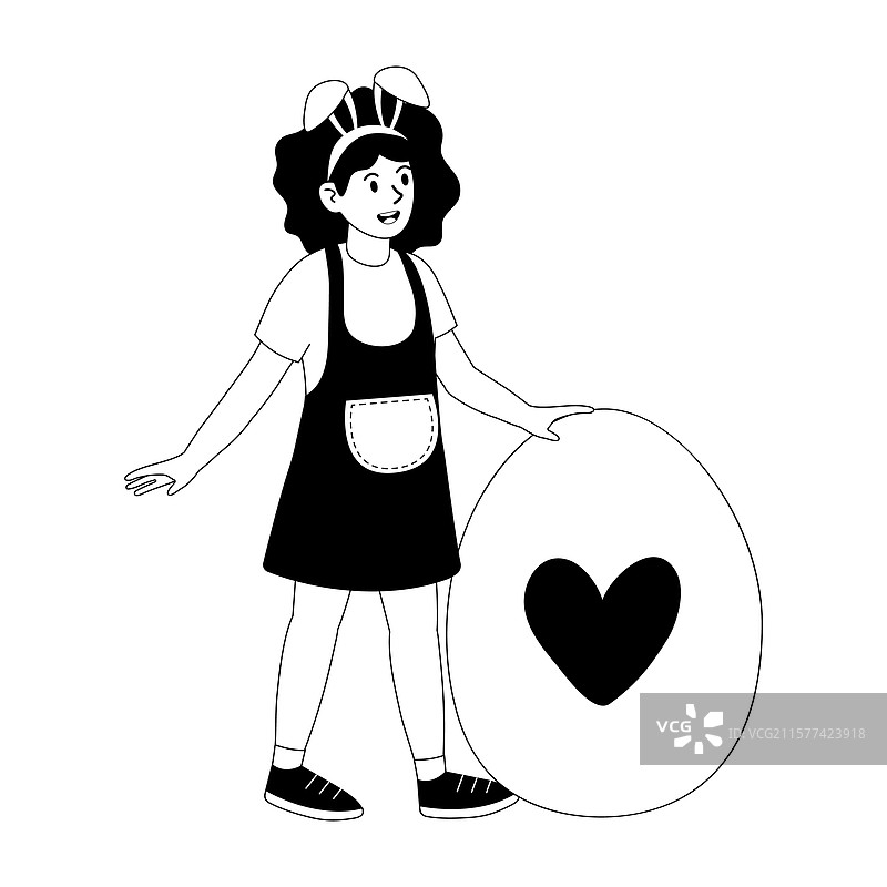 戴着兔耳朵的女孩站在大旁边图片素材