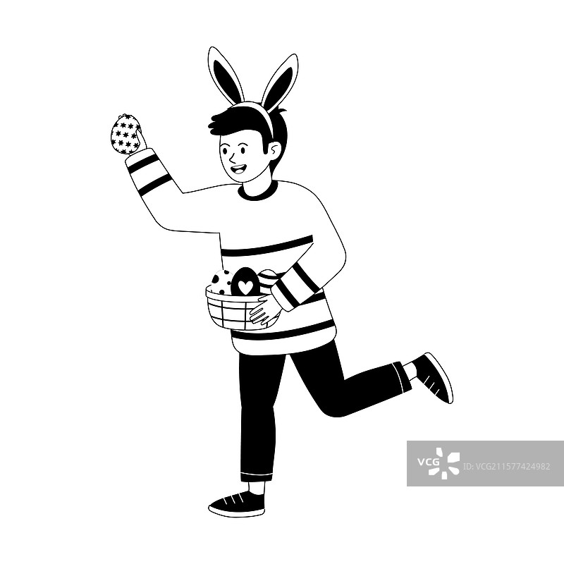 戴着兔耳朵的孩子快乐地奔跑着图片素材