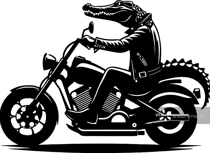 骑摩托车的鳄鱼剪影图片素材