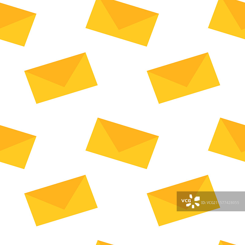 明亮的黄色信封散落在白色背景上图片素材