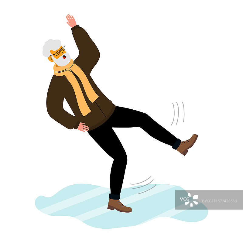 老年人在行走时滑倒在冰面上图片素材