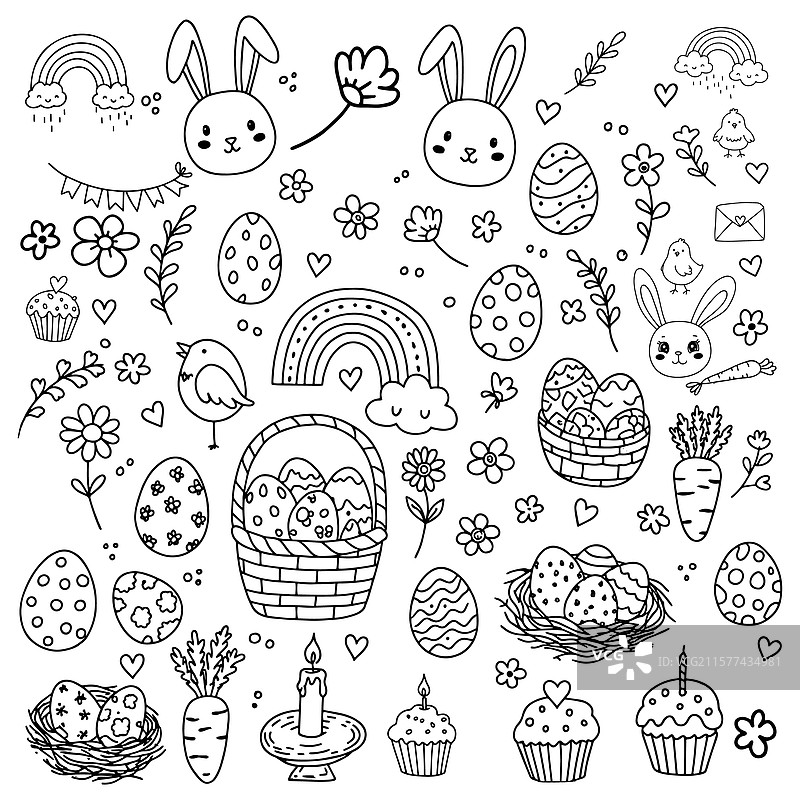 复活节涂鸦合集，包含兔子和彩蛋图片素材