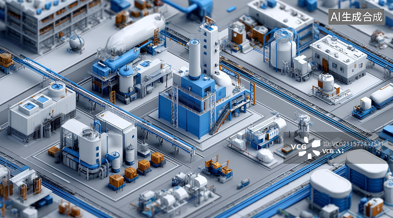 【AI数字艺术】科幻工厂等距视图图片素材