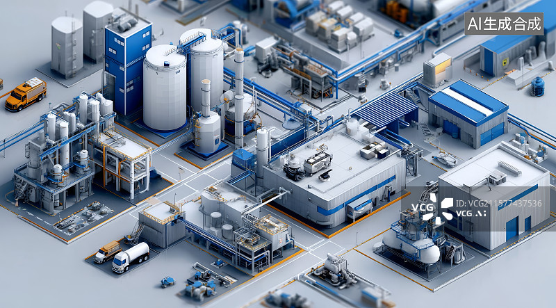 【AI数字艺术】科幻工厂等距视图图片素材