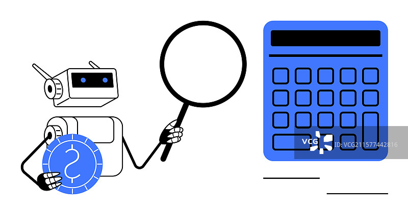 机器人用放大镜分析计算结果图片素材
