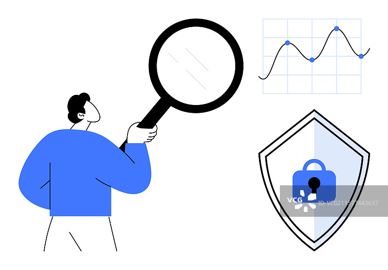 使用放大镜分析数据图表的人图片素材