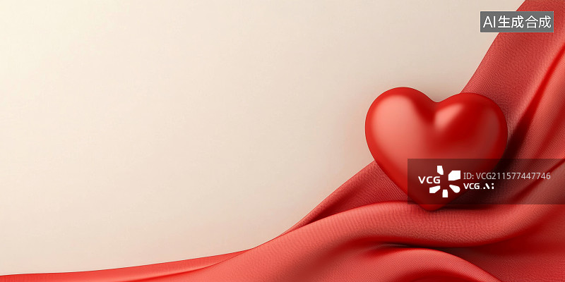 【AI数字艺术】红色爱心和丝绸图片素材