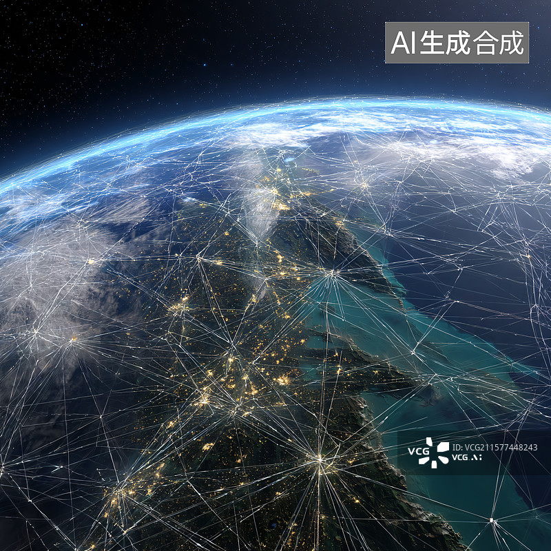 【AI数字艺术】全球互联互通的未来图片素材