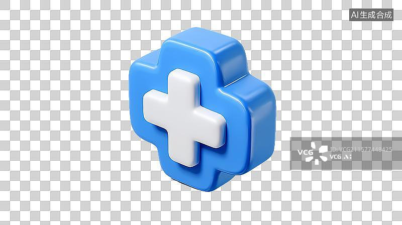 【AI数字艺术】蓝色立体加号图标图片素材