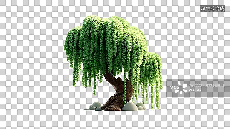 【AI数字艺术】垂柳 石块 场景图片素材