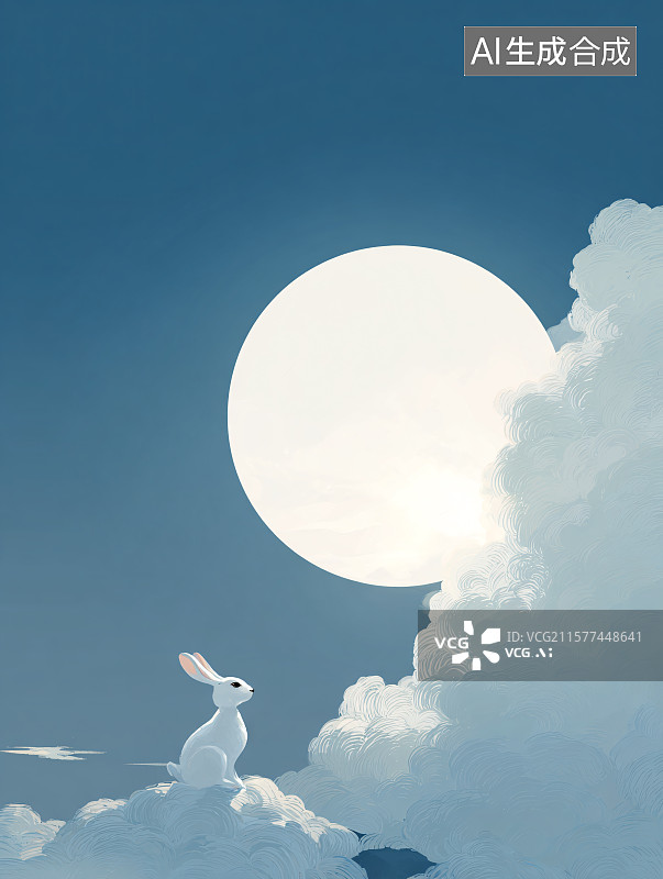 【AI数字艺术】皓月当空玉兔望图片素材