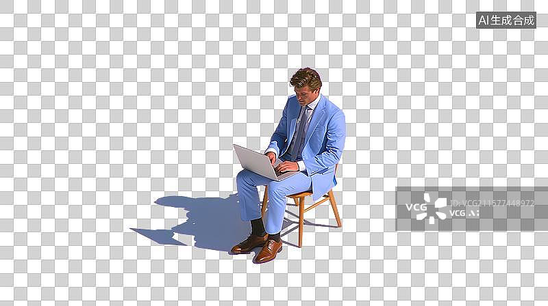 【AI数字艺术】穿西装坐椅子用笔记本的人图片素材