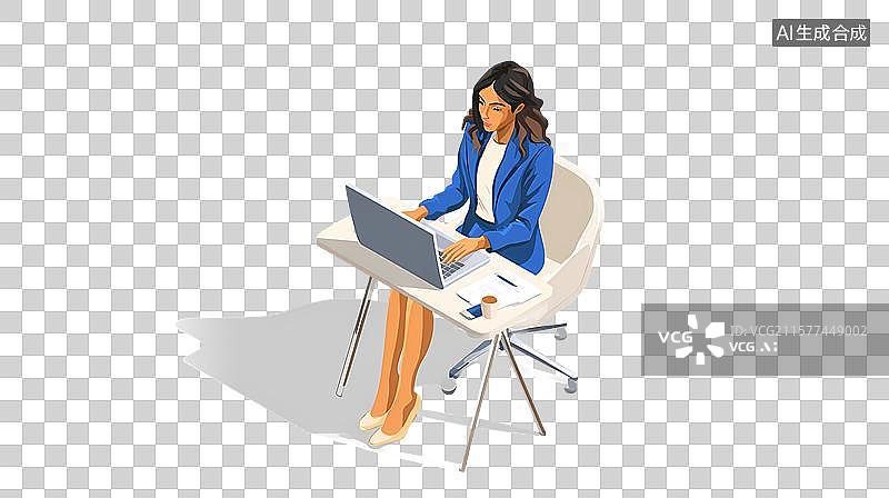 【AI数字艺术】办公女性用笔记本电脑图片素材
