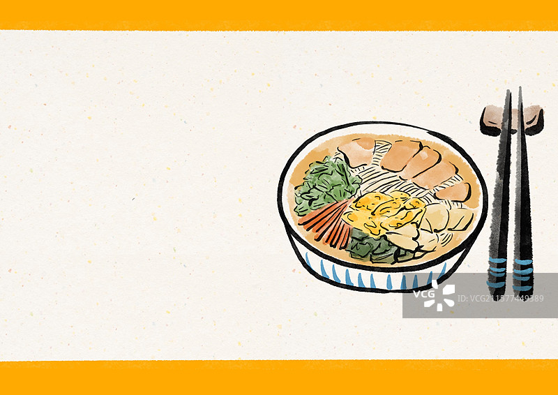 水墨风潍坊美食插画-鸡鸭和乐面图片素材