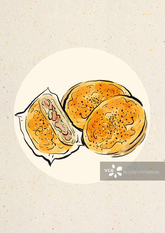 水墨风潍坊美食插画-肉火烧图片素材