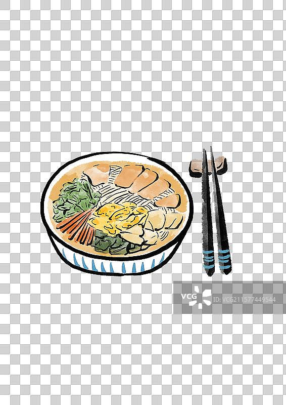 水墨风潍坊美食插画元素-鸡鸭和乐面图片素材