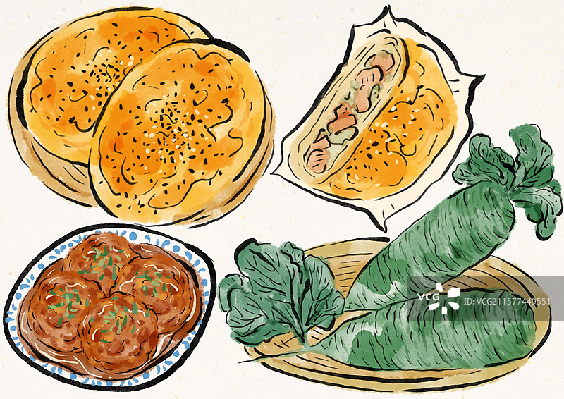 水墨风潍坊美食插画图片素材