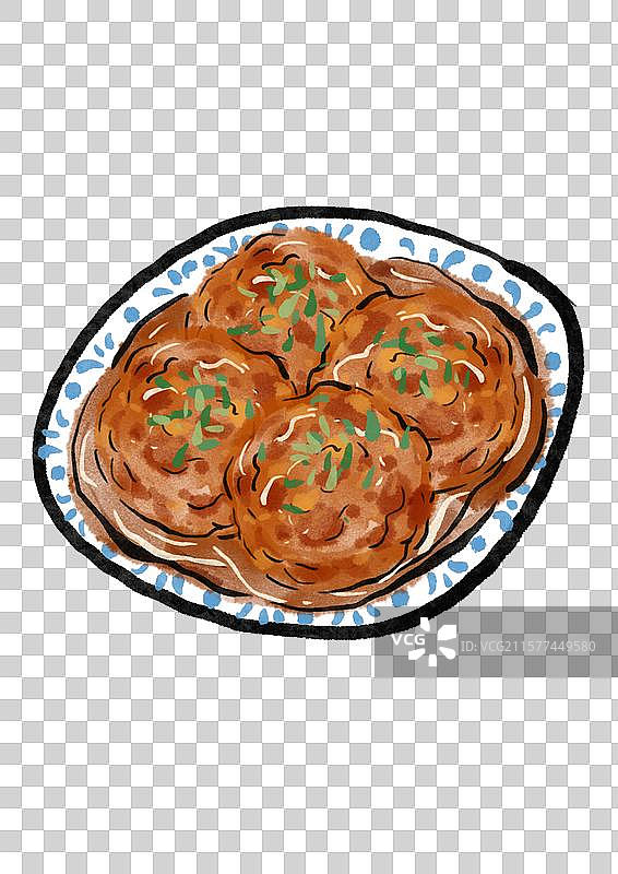 水墨风潍坊美食插画元素-四喜丸子图片素材