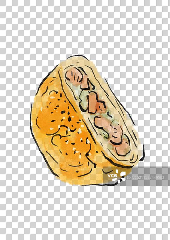 水墨风潍坊美食插画元素-肉火烧图片素材