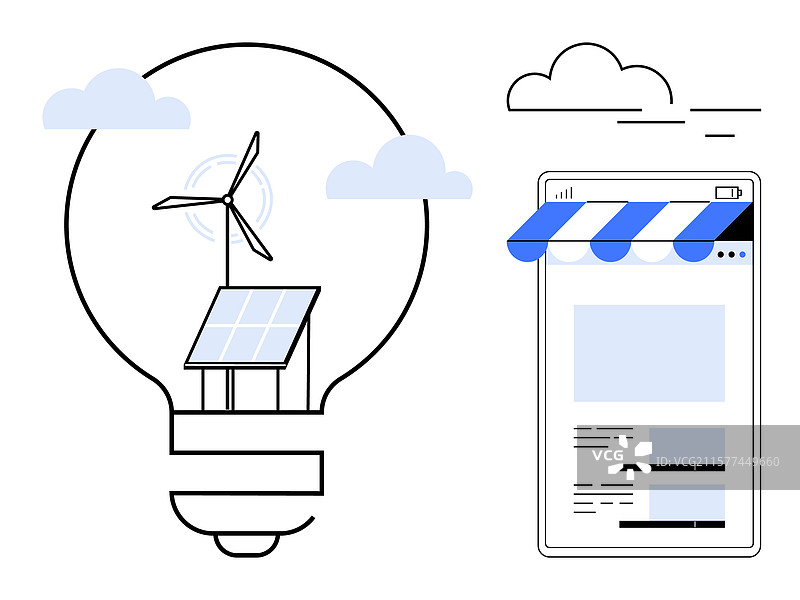 可再生能源概念，包含太阳能电池板和风能图片素材