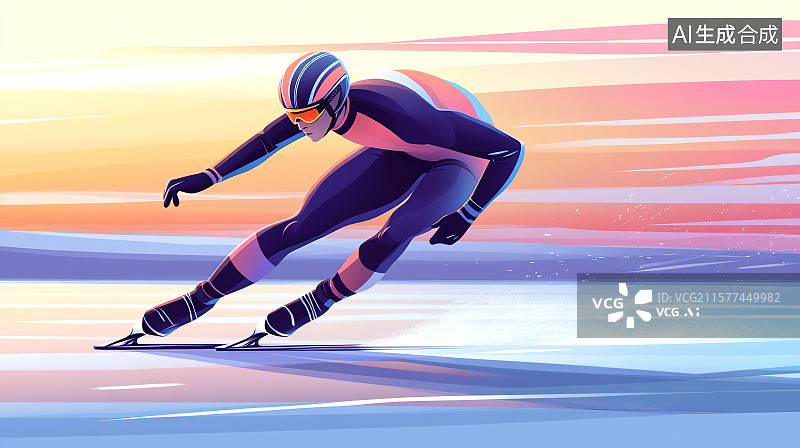 【AI数字艺术】冬季运动会上速滑运动员脚踩冰刀在冰场上比赛拼搏图片素材