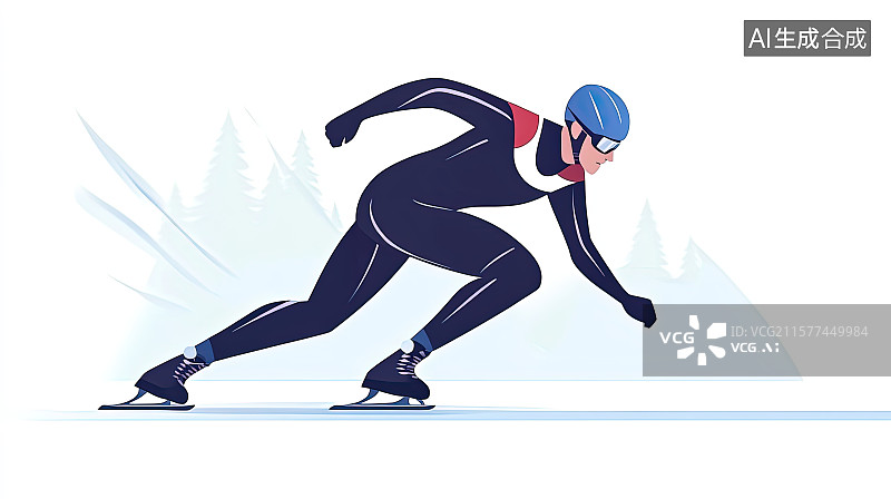 【AI数字艺术】冬季运动会上速滑运动员脚踩冰刀在冰场上比赛拼搏图片素材