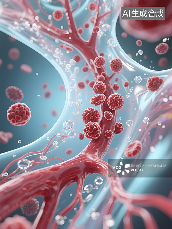 【AI数字艺术】3D人体血管与血细胞示意图图片素材