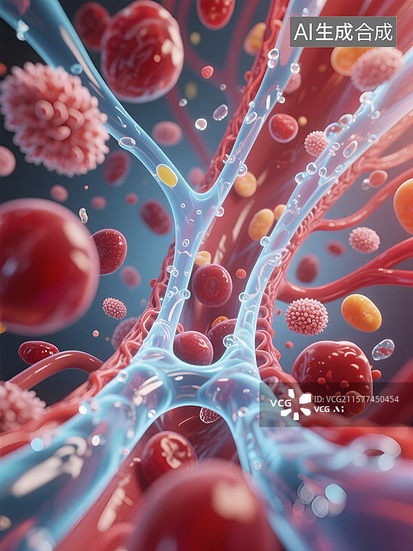 【AI数字艺术】3D人体血管与血细胞示意图图片素材