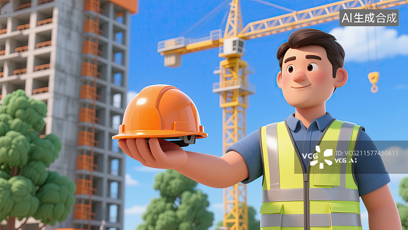【AI数字艺术】男人，安全帽，安全生产月，工地作业，扳手图片素材