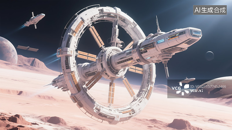 【AI数字艺术】环形宇宙飞船科技概念插画图片素材