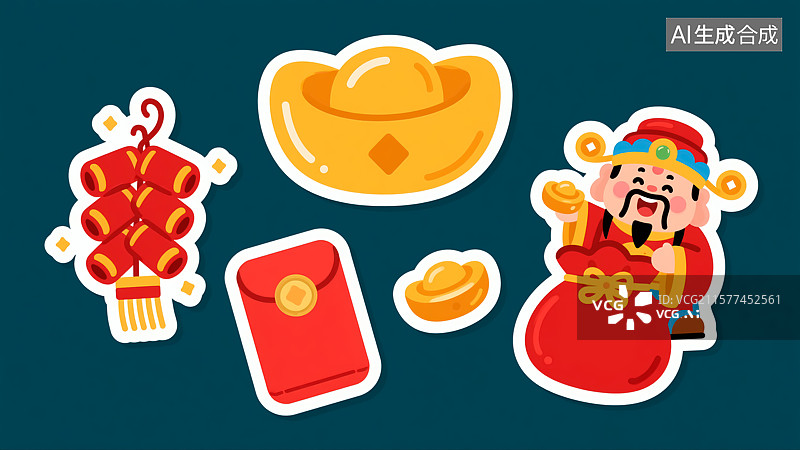 【AI数字艺术】春节主题的卡通贴纸插画图片素材