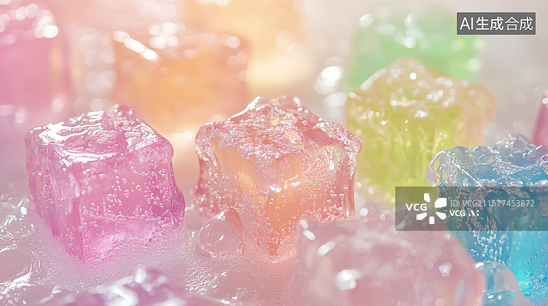 【AI数字艺术】夏天唯美冰块果汁冷饮多巴胺粉色背景图片素材