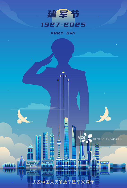 上海城市建筑建军节矢量海报图片素材