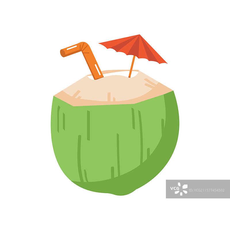 椰子鸡尾酒配吸管和伞图片素材