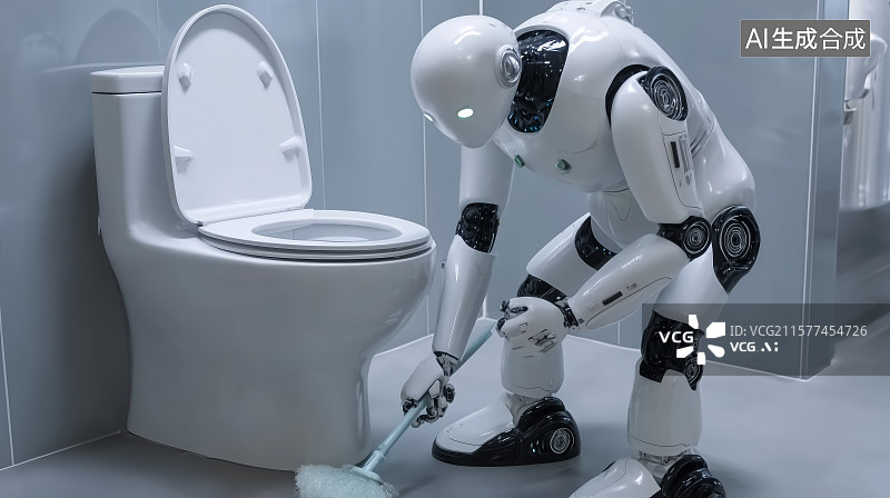 【AI数字艺术】机器人清洁马桶图片素材